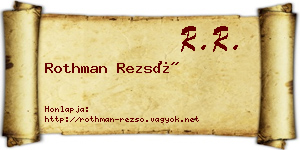 Rothman Rezső névjegykártya
